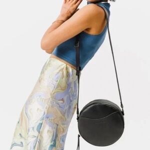 Portland Leather Black Minimalist Large Circle Crossbody Bag Luxury Quality